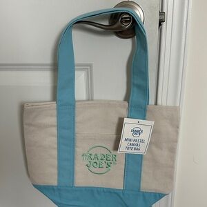 Trader Joe's Mini Pastel Canvas Tote Bag - Blue and Cream
